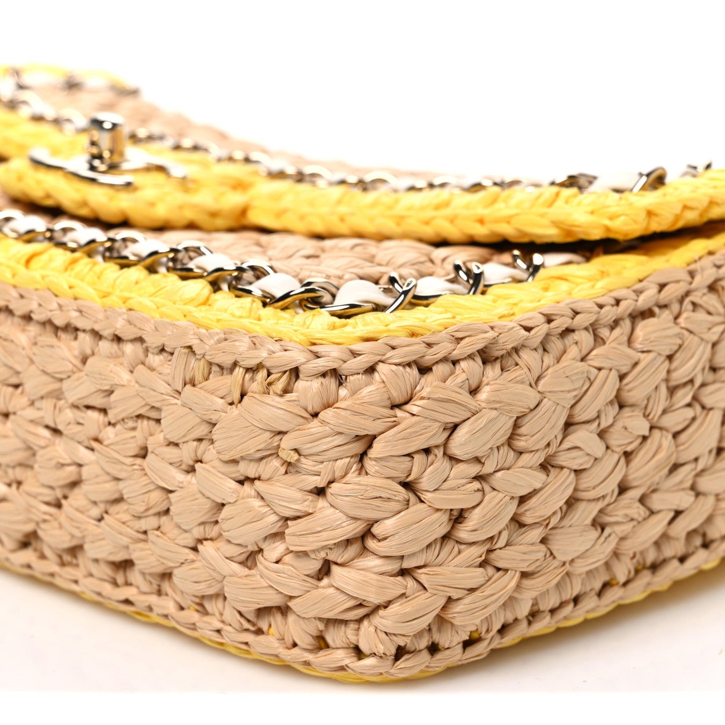 Raffia Chain Venice Beach Flap Bag Beige Yellow