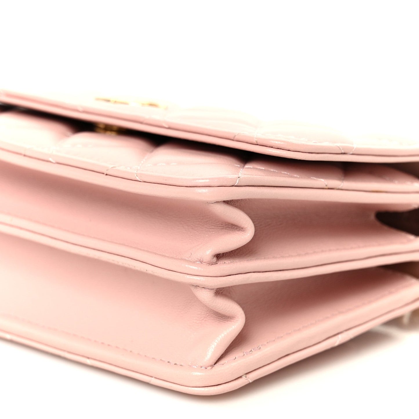 Lambskin Quilted CC Pearl Enamel Clutch on Chain WOC Light Pink