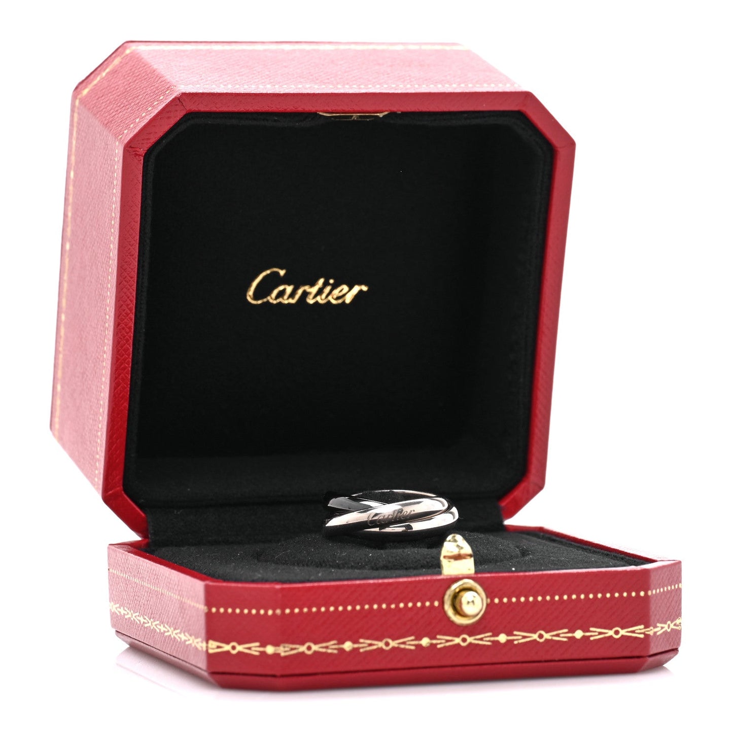 18K White Gold Black Ceramic Trinity Ring 49 5