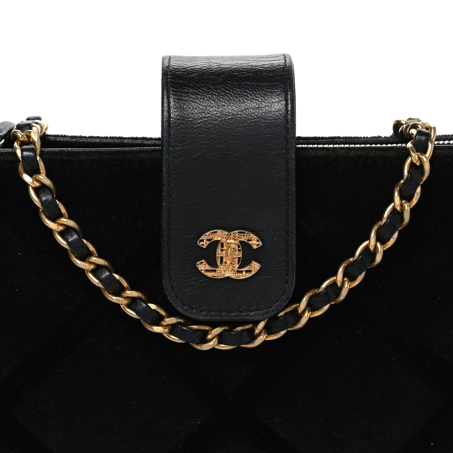 Velvet Quilted Small Clutch With Chain  Black