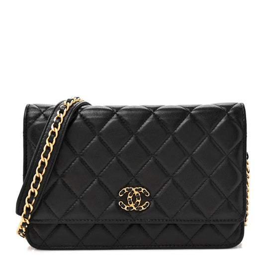 Lambskin Quilted Infinity Wallet On Chain WOC Black
