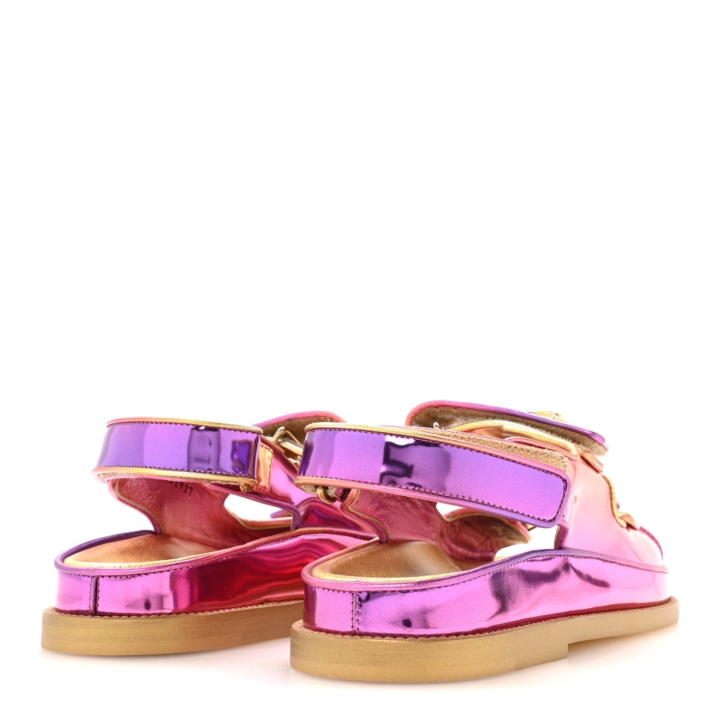 Metallic Laminated Calfskin Crystal Star CC Velcro Dad Sandals 37.5 Pink Orange Yellow