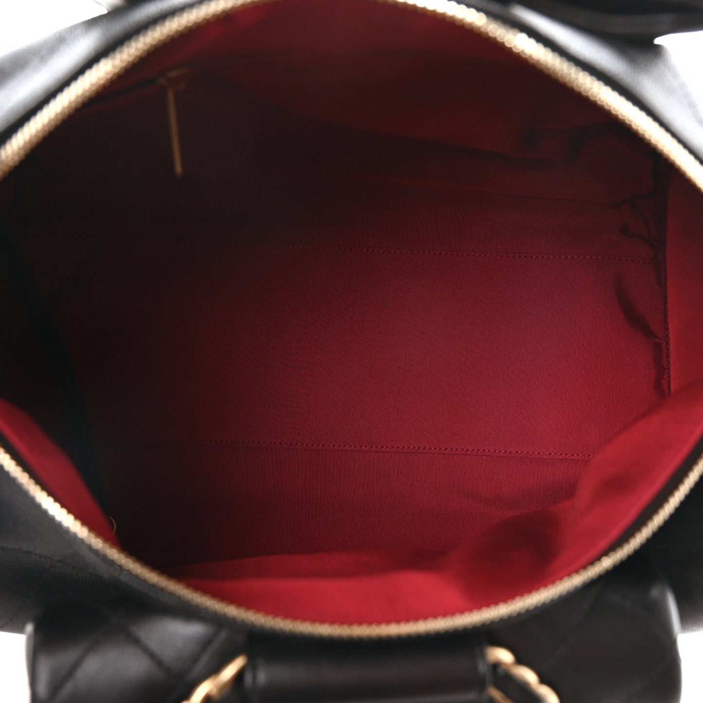 Grained Calfskin Lambskin Quilted Large Bowling Bag Black