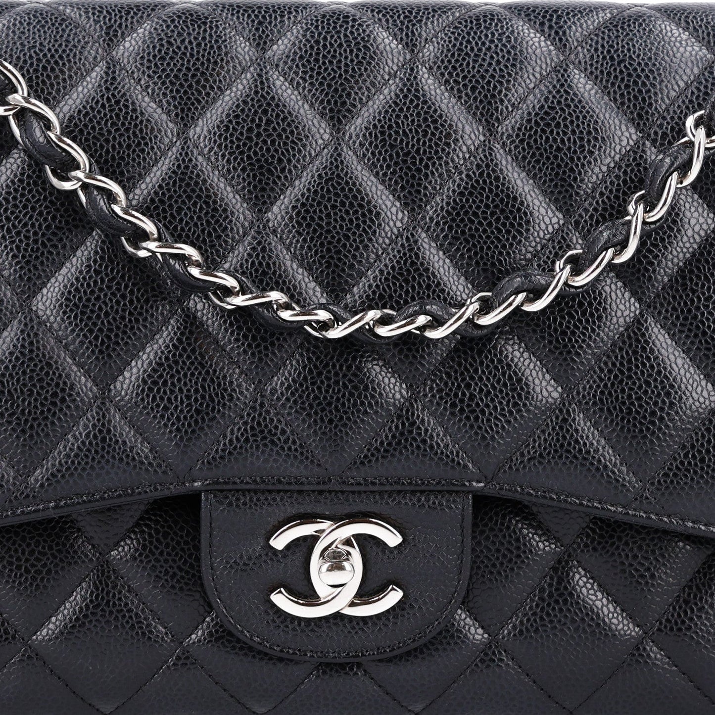 Caviar Quilted Jumbo Double Flap Black