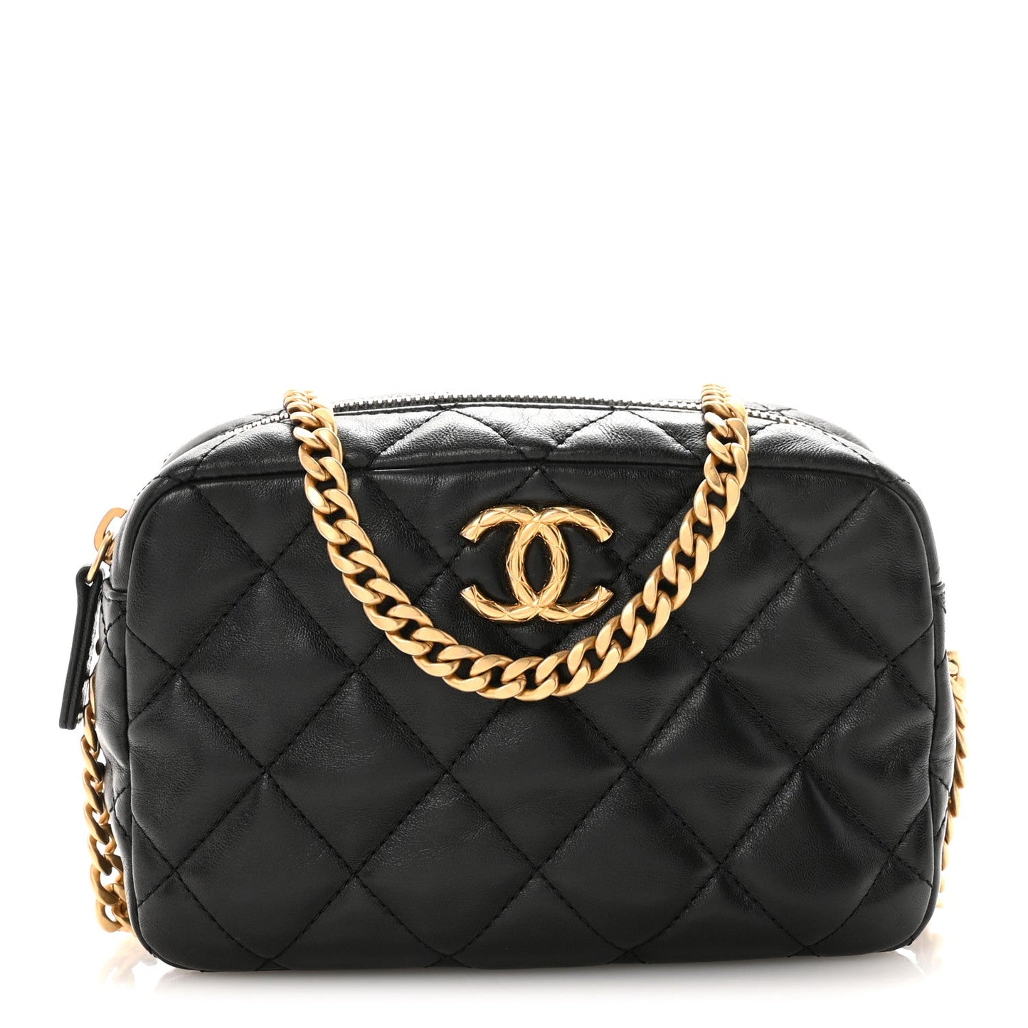 Lambskin Quilted Mini Pillow Crush Camera Case Black