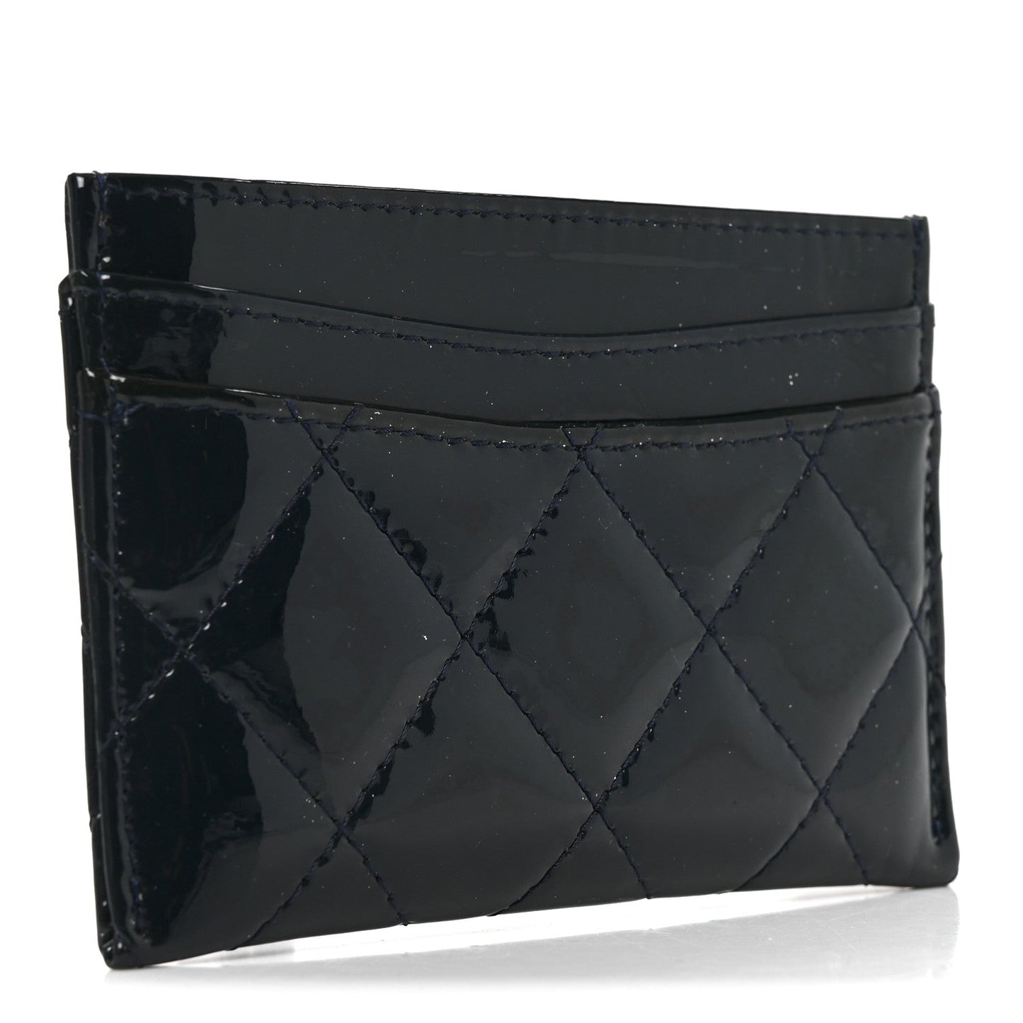 Patent Calfskin Quilted Card Holder Navy Blue
