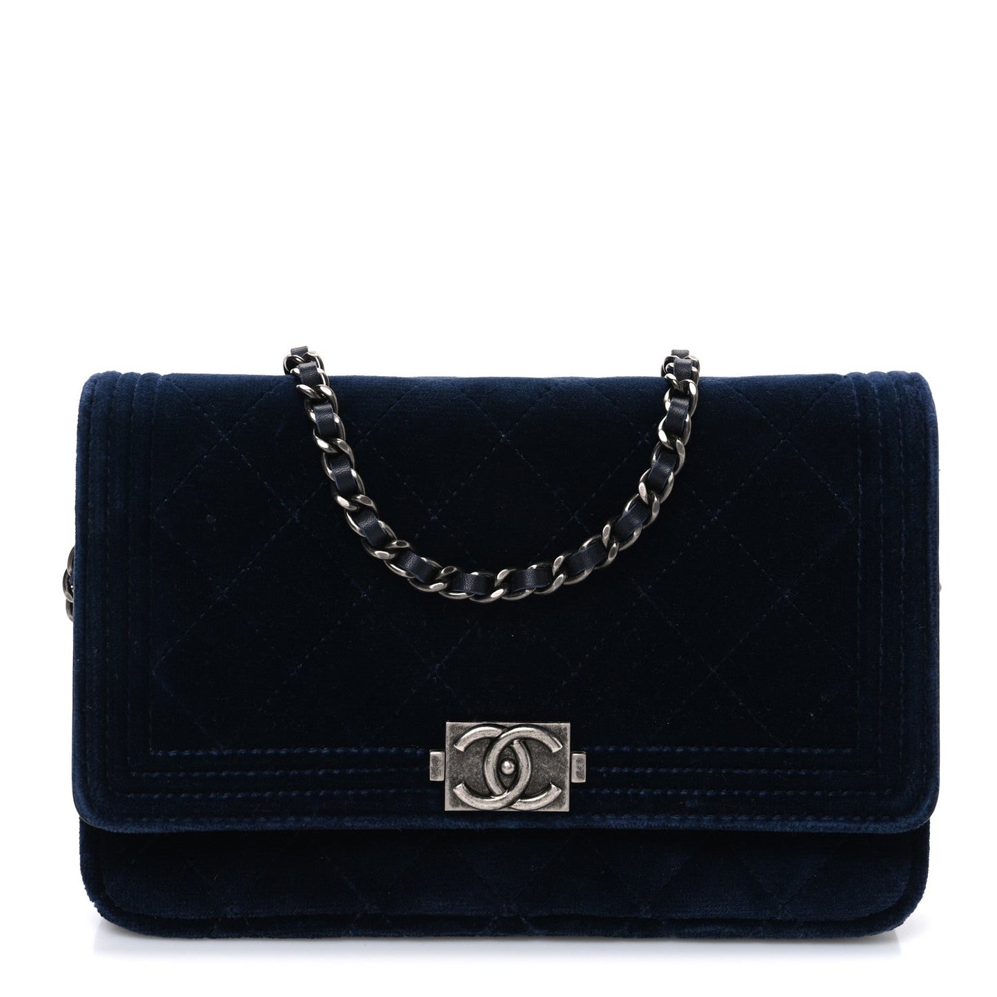 Velvet Quilted Boy Wallet On Chain WOC Blue