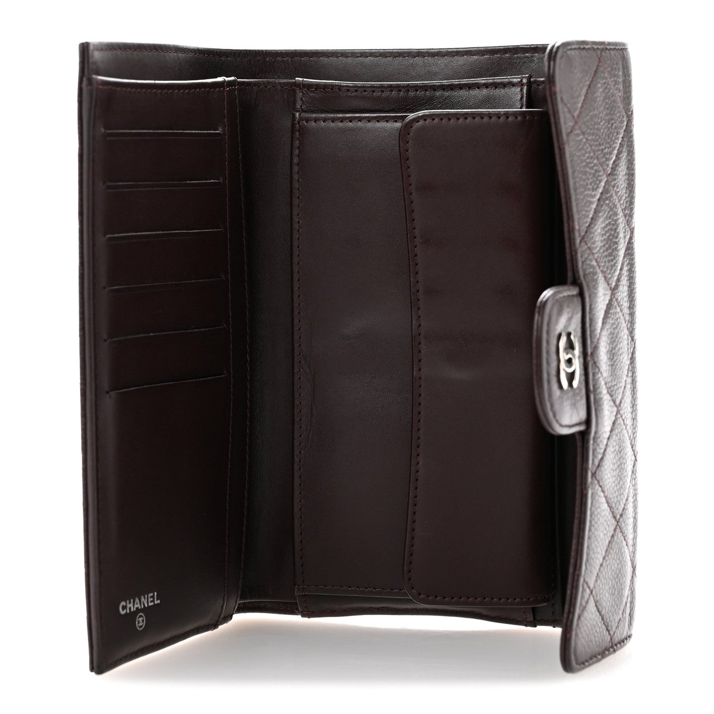 Caviar Quilted Large Flap Wallet Burgundy