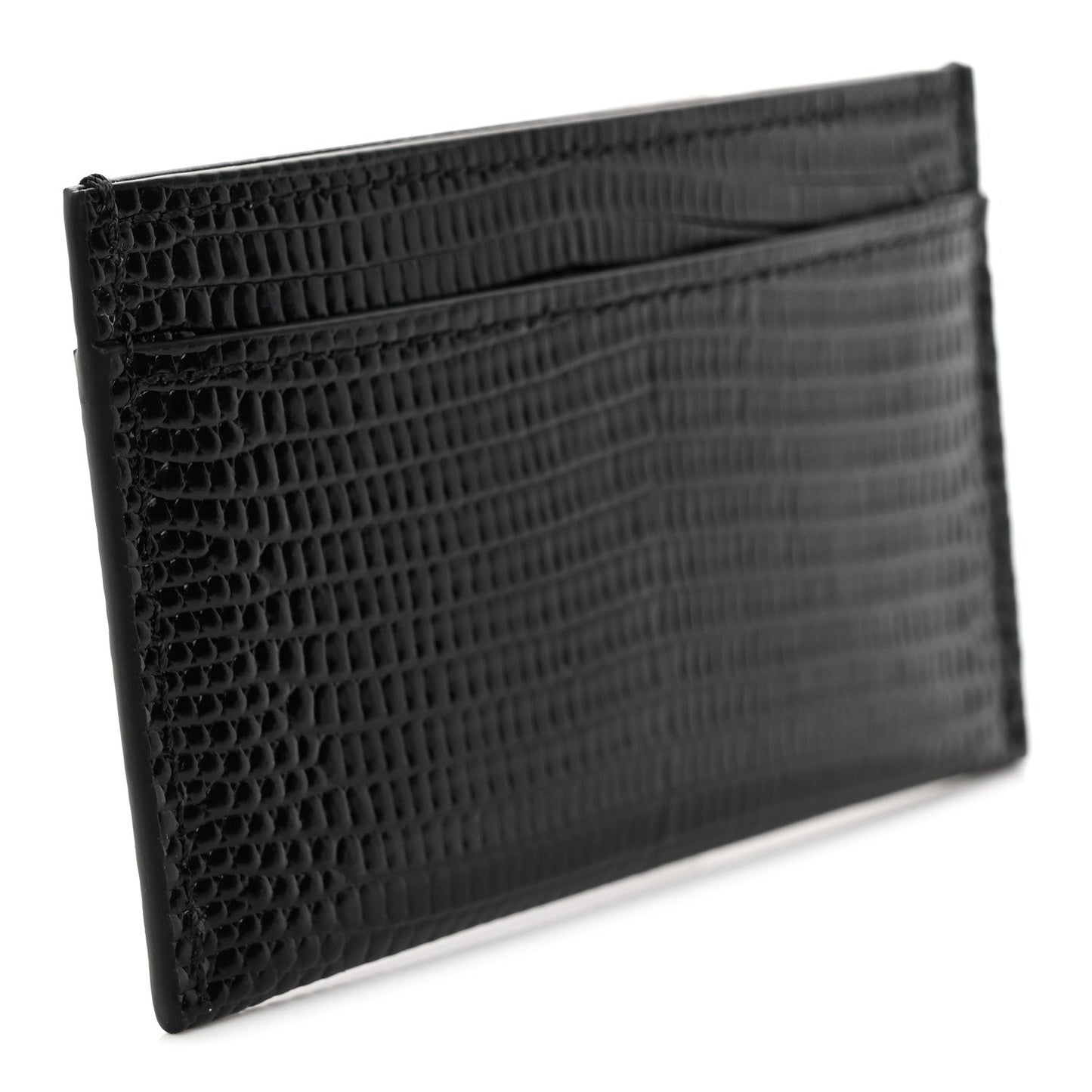 Calfskin Lizard Embossed Card Holder Black