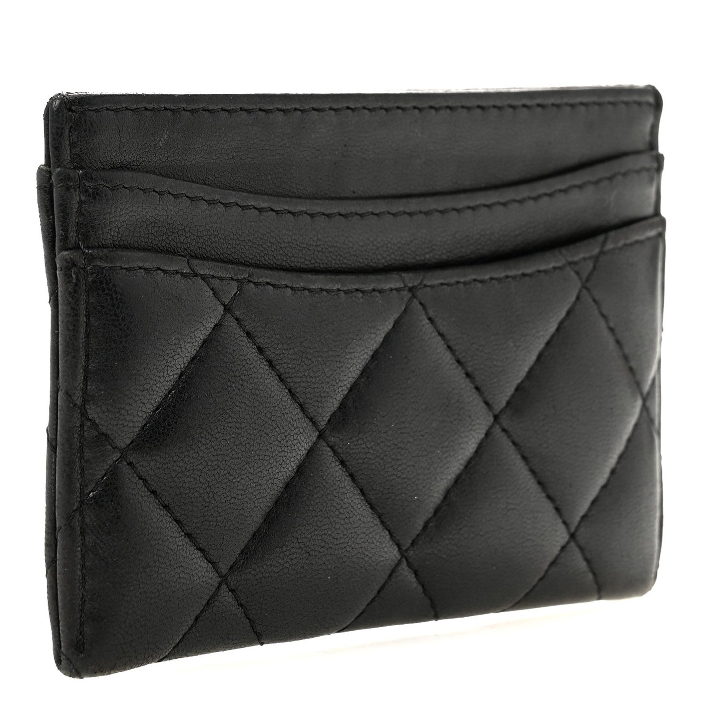 Lambskin Quilted Card Holder Black