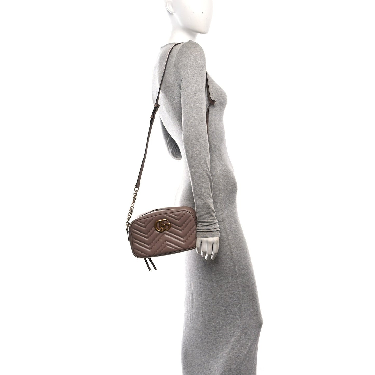 Calfskin Matelasse Small GG Marmont Chain Shoulder Bag Porcelain Rose