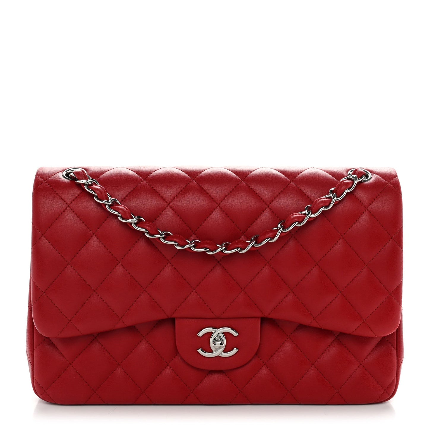 Lambskin Quilted Jumbo Double Flap Red
