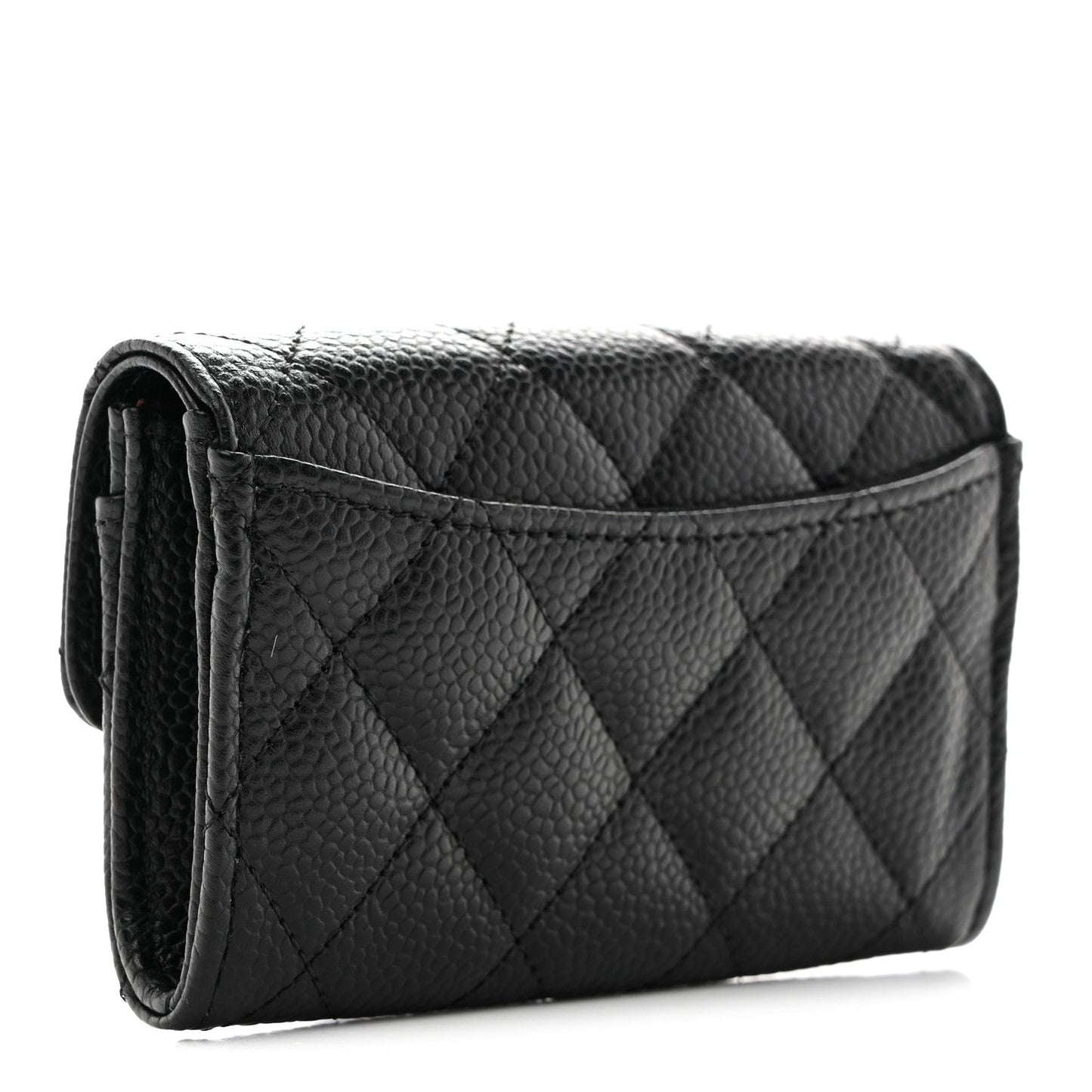 Caviar Quilted Flap Card Holder Wallet Black