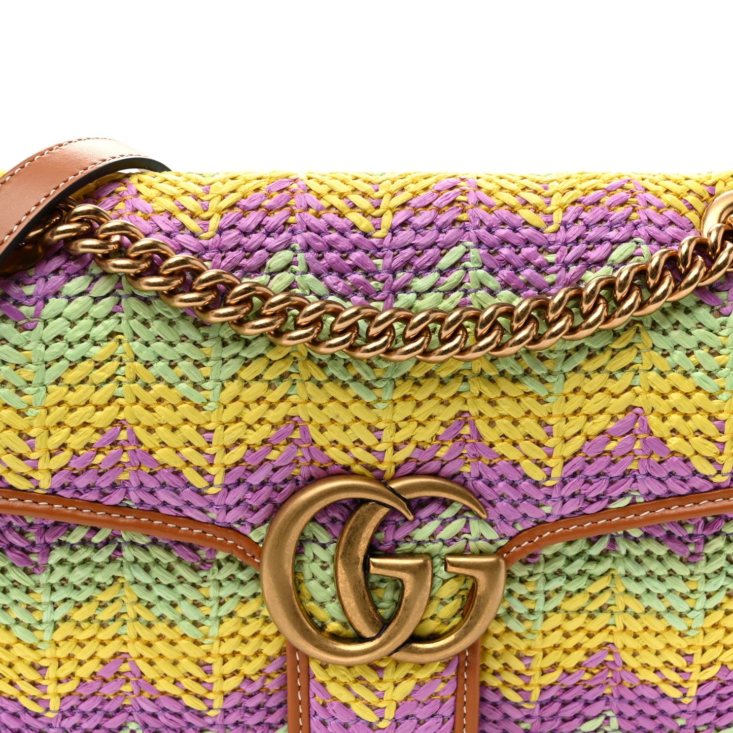 Calfskin Raffia Woven Small GG Marmont Shoulder Bag Multicolor