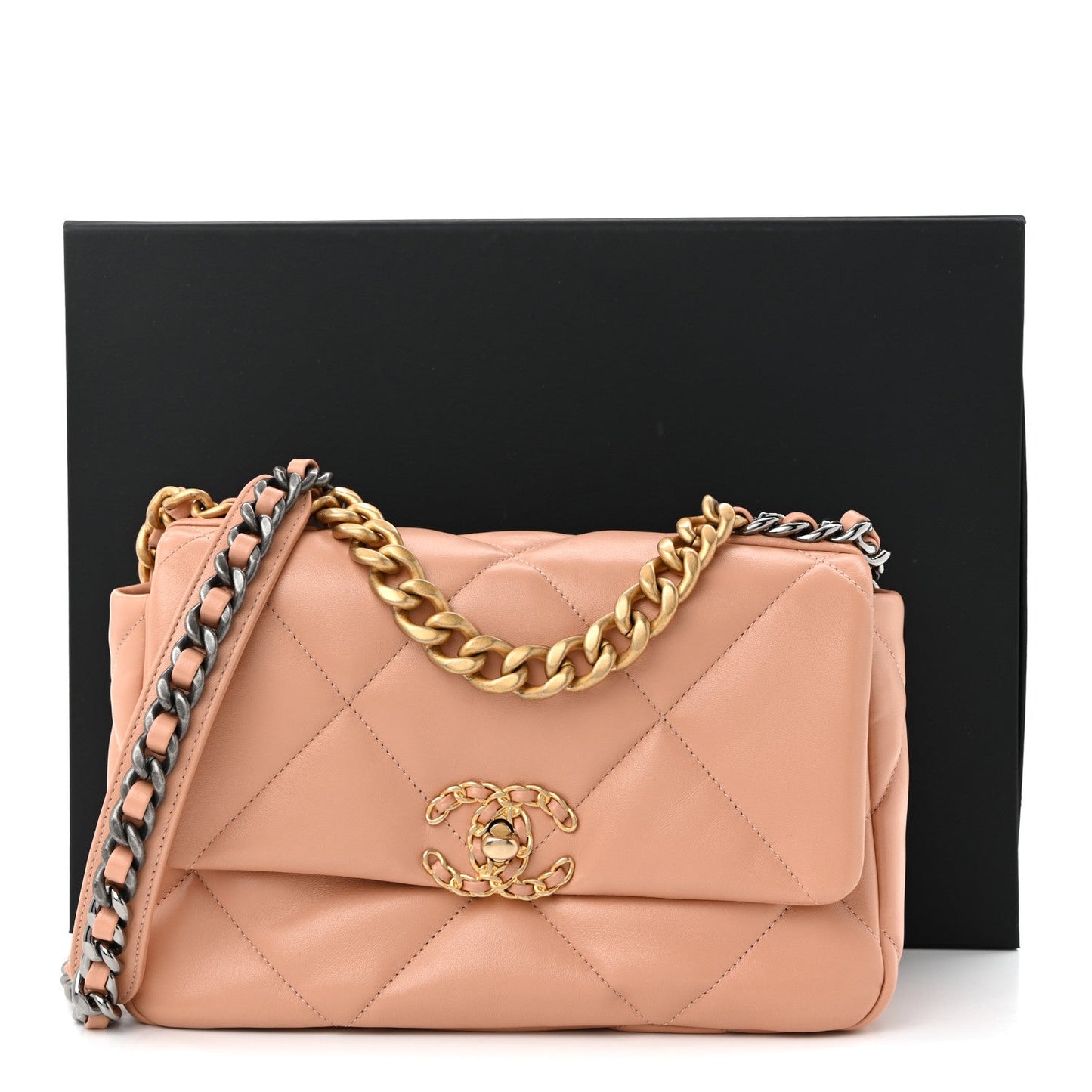 Lambskin Quilted Medium Chanel 19 Flap Beige