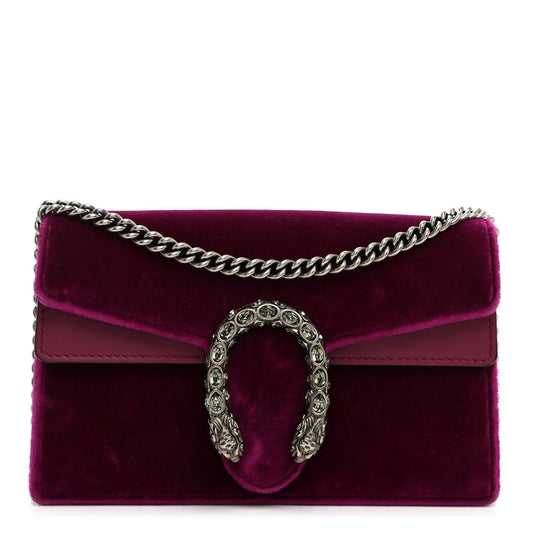 Velvet Super Mini Dionysus Shoulder Bag Fuchsia Violet Cyclamen