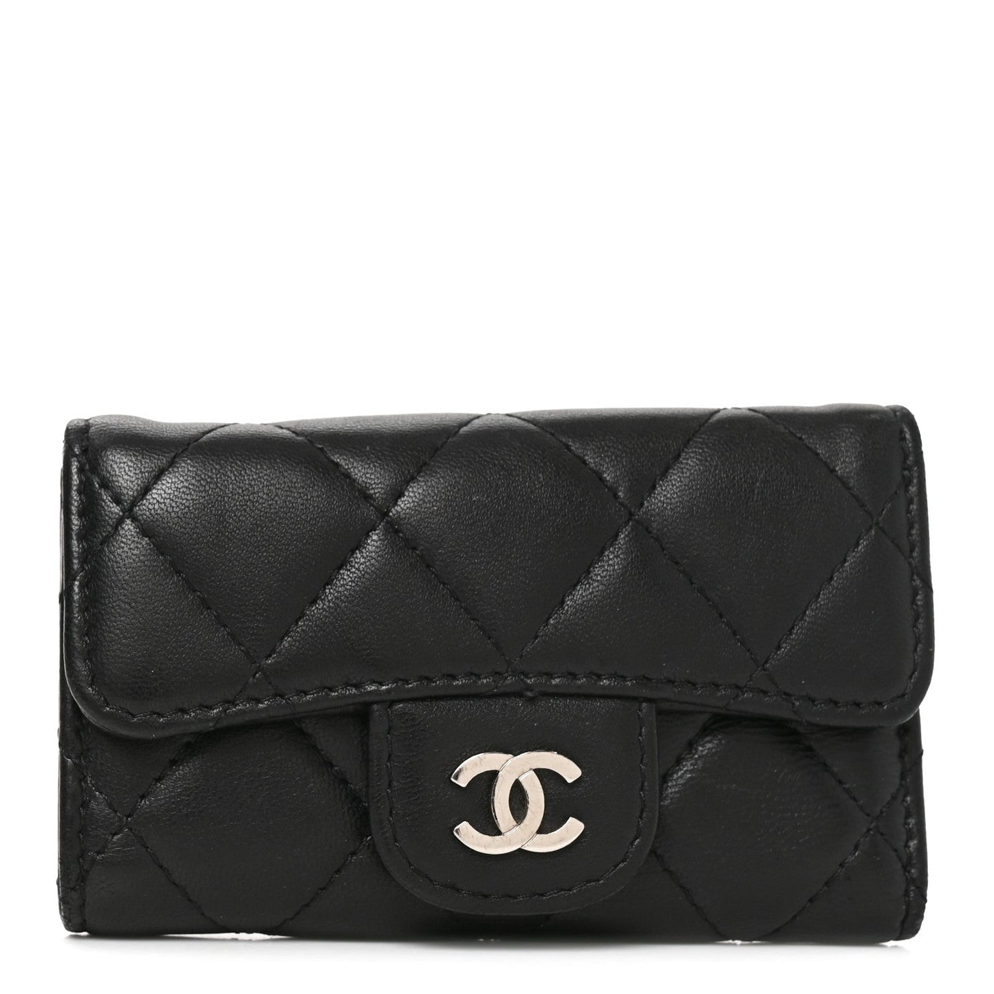 Lambskin Quilted 6 Key Holder Black