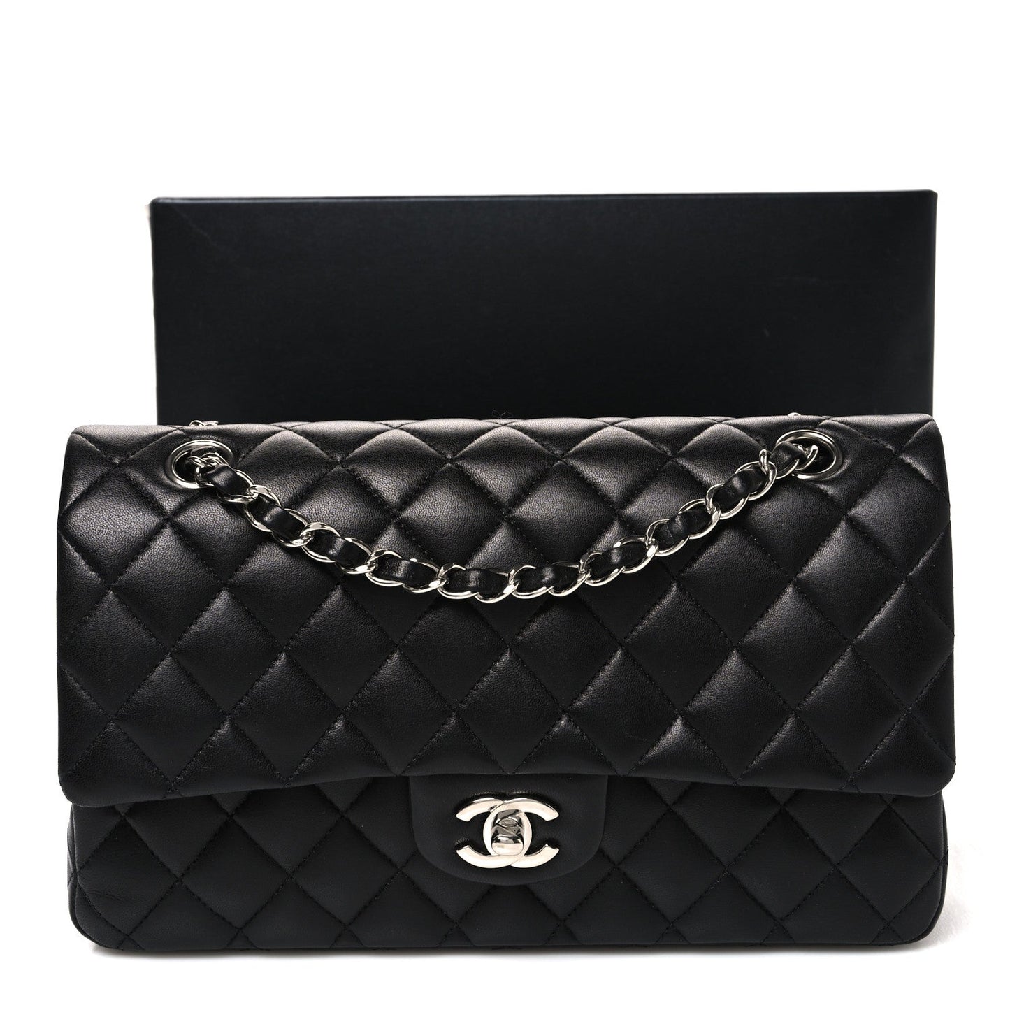 Lambskin Quilted Medium Double Flap Black