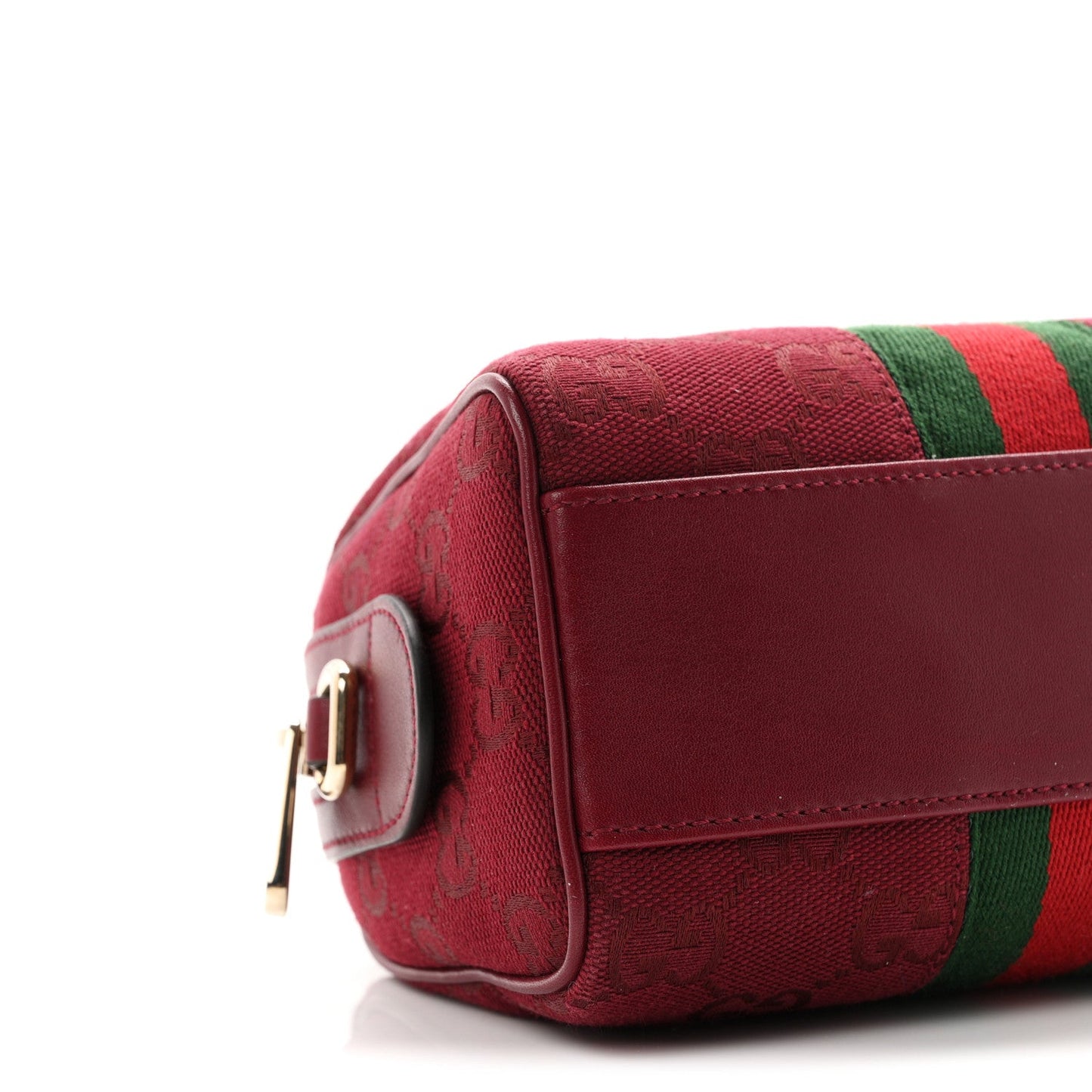 GG Supreme Monogram Textured Dollar Calfskin Web Super Mini Ophidia Top Handle Bowler Bag Rosso Ancora