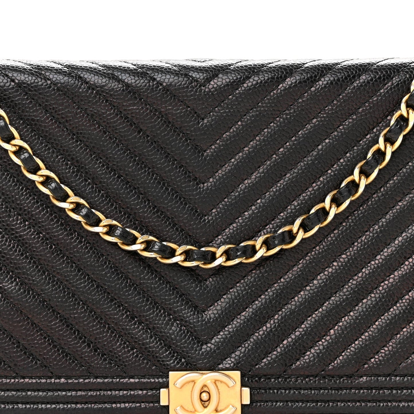 Caviar Chevron Quilted Boy Wallet On Chain WOC Black