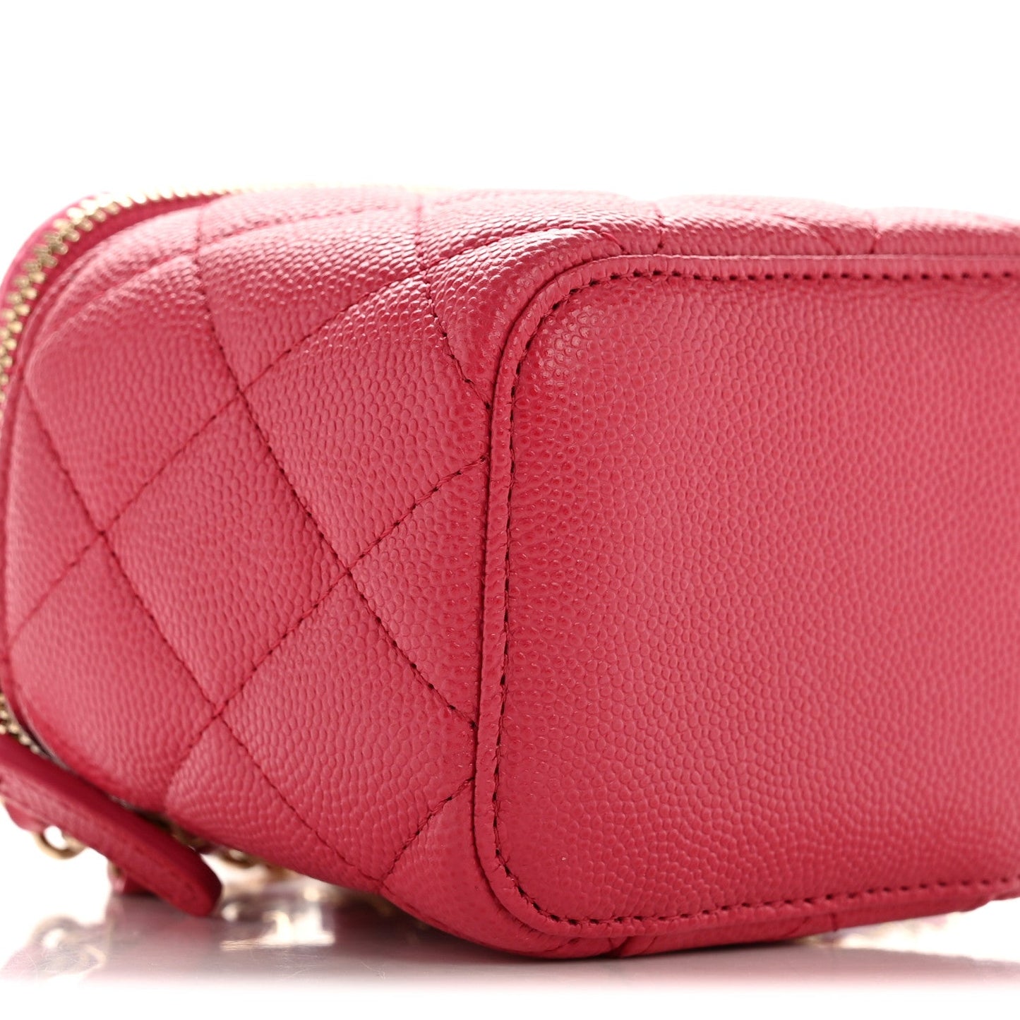 Caviar Quilted Mini Vanity Case With Chain Dark Pink