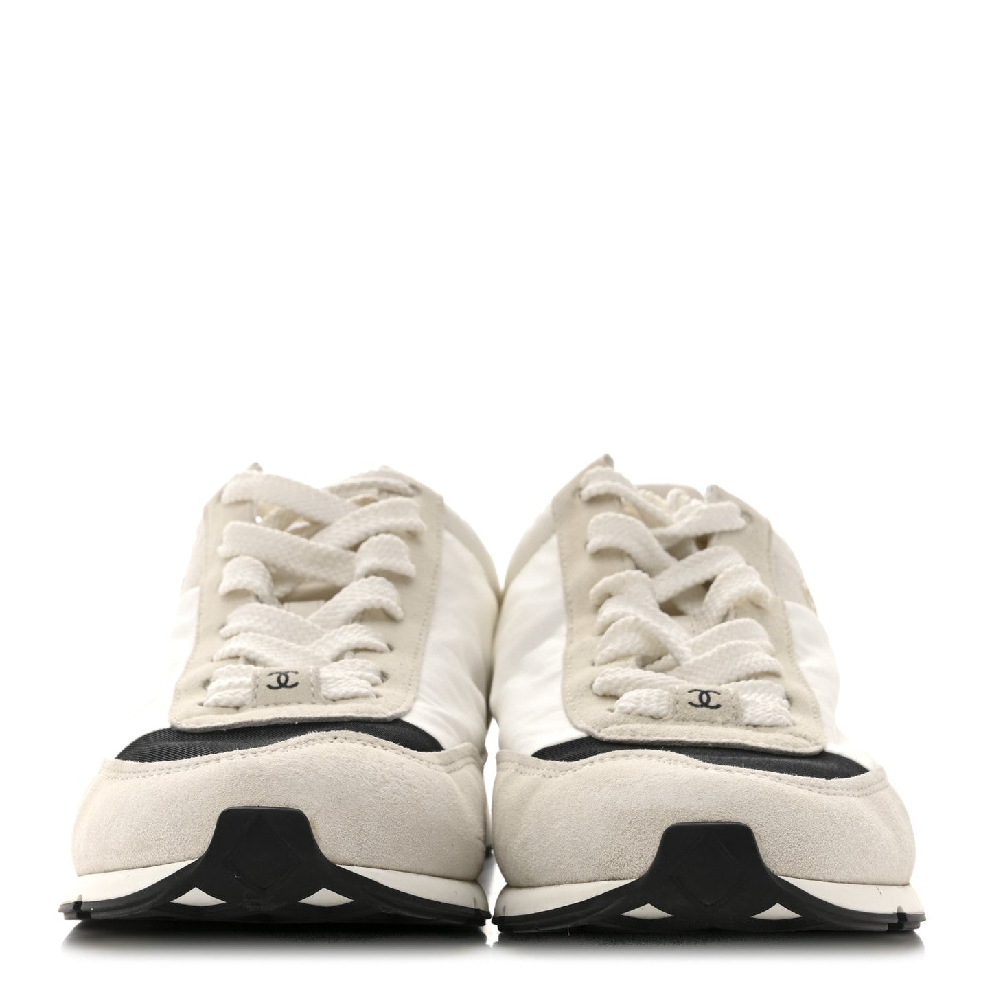 Nylon Suede Kidskin Calfskin Logo Sneakers 37.5 White Black