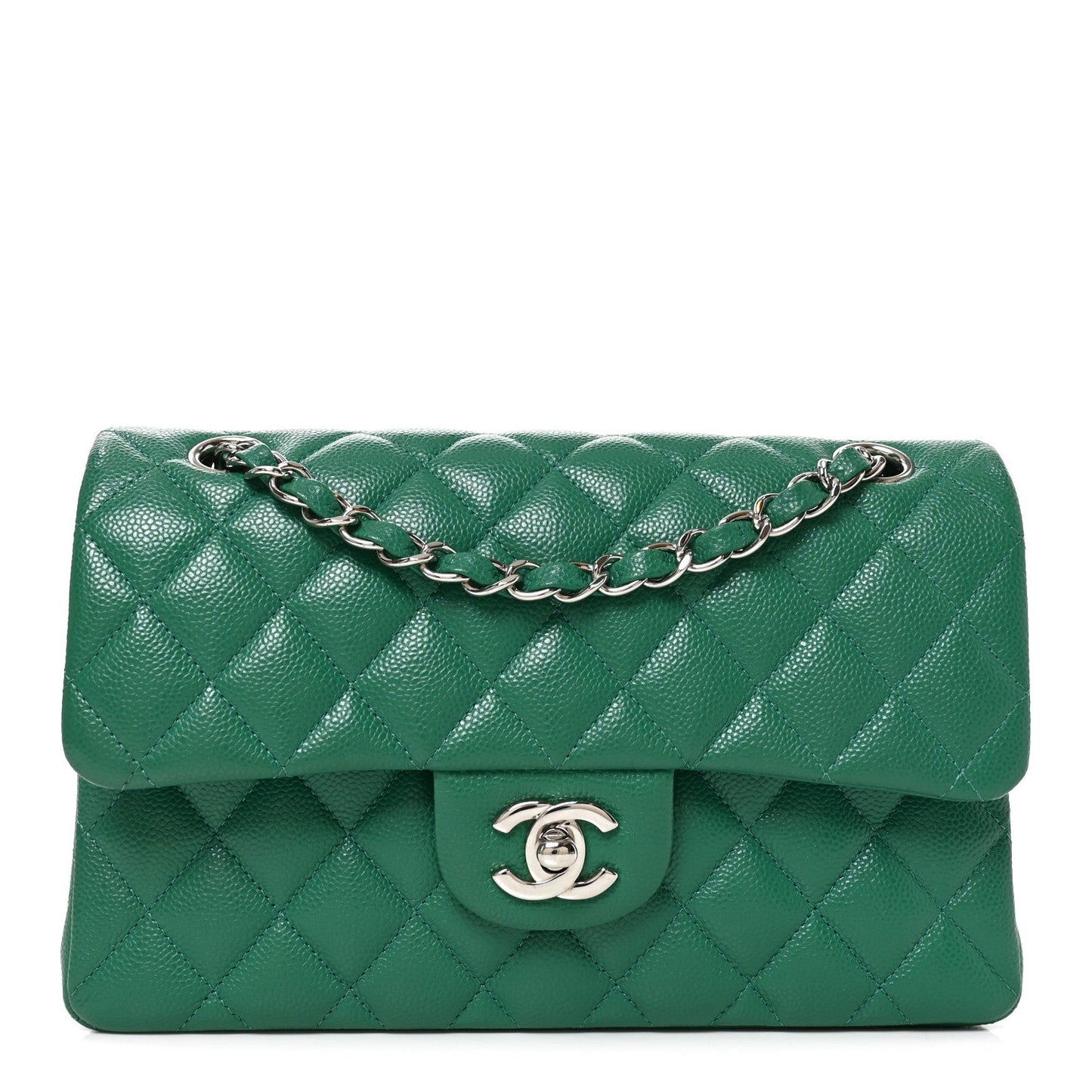 Caviar Quilted Small Double Flap Green