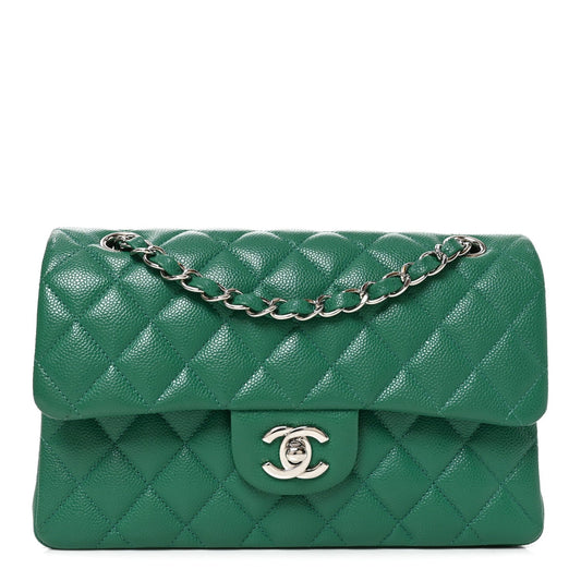 Caviar Quilted Small Double Flap Green