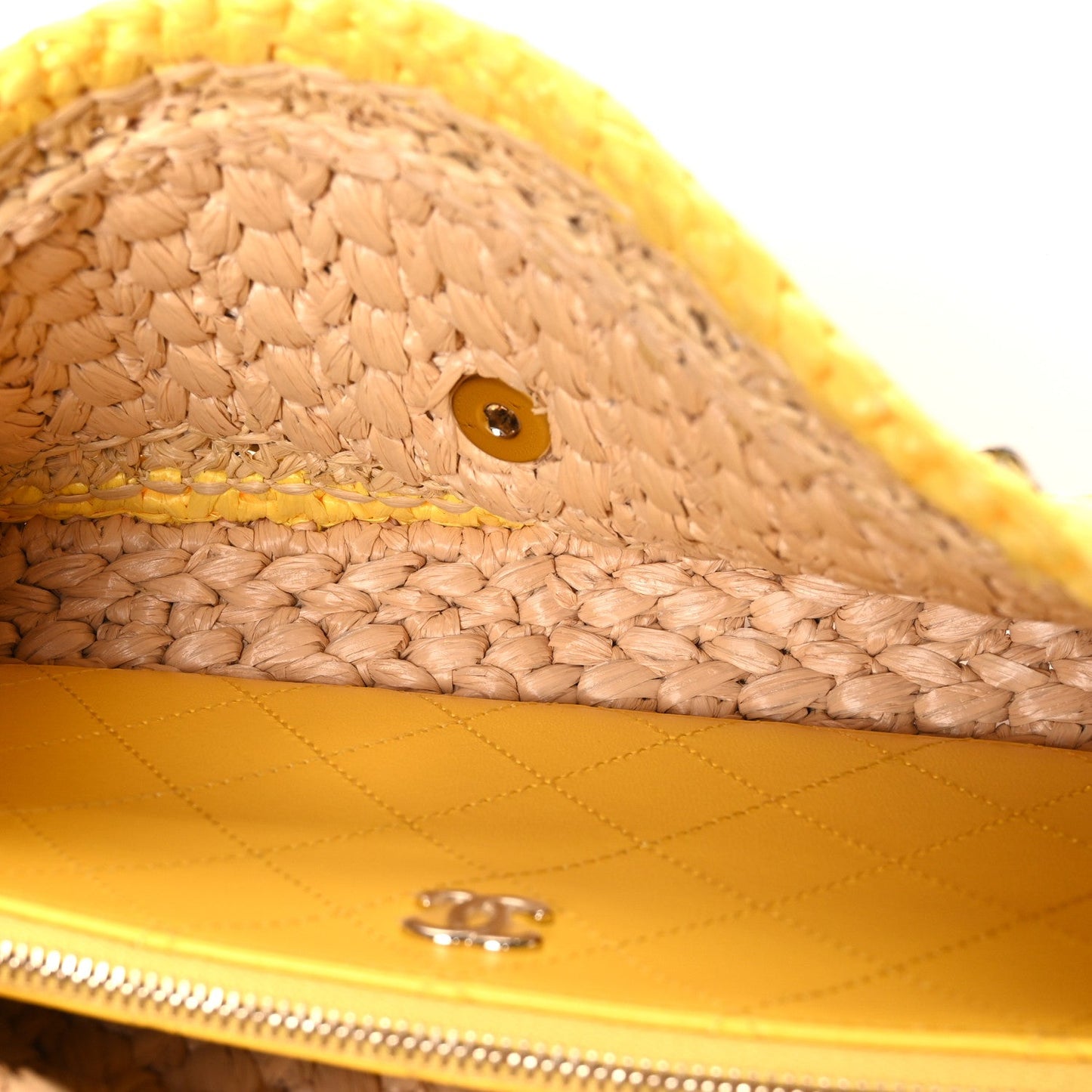 Raffia Chain Venice Beach Flap Bag Beige Yellow
