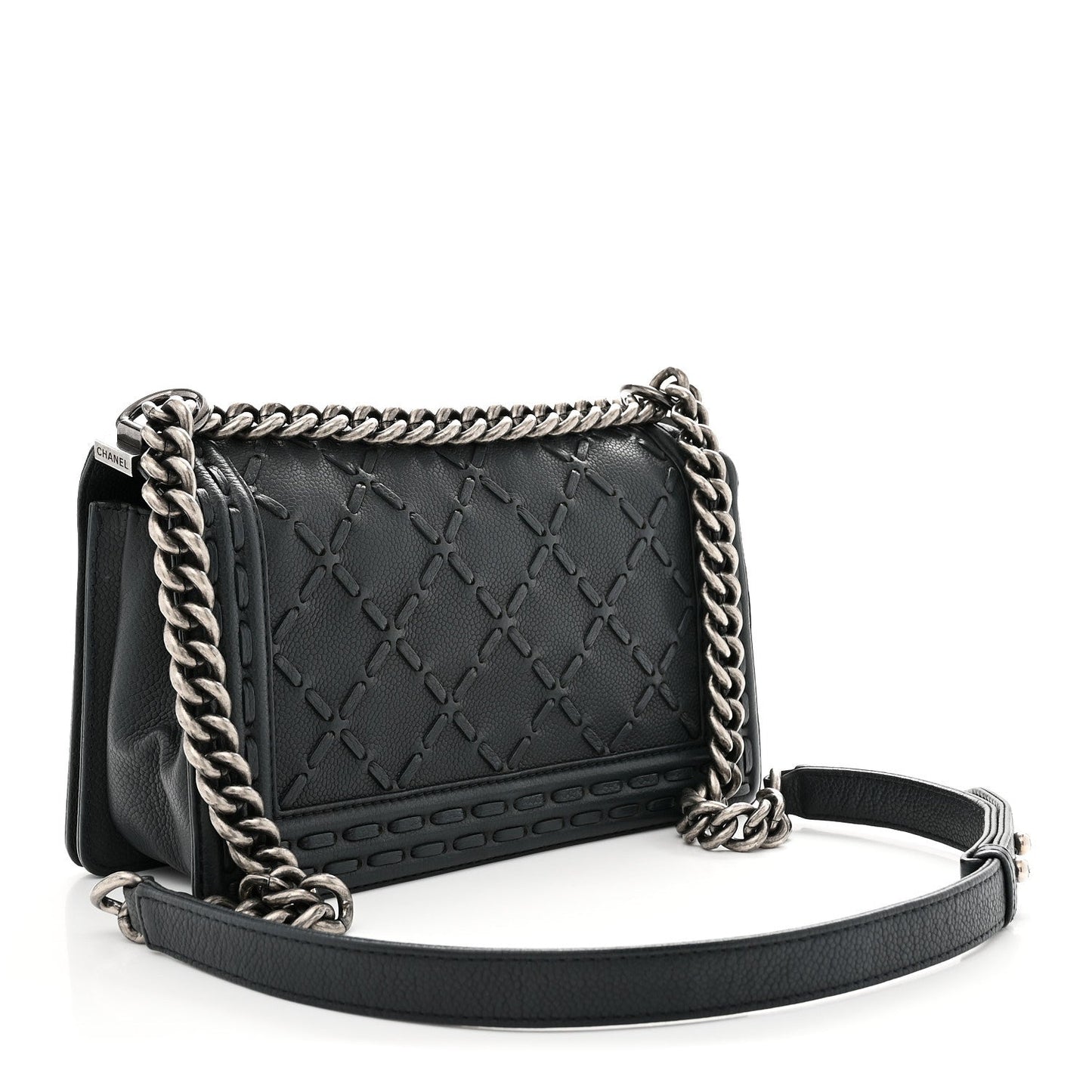 Caviar Stitched Medium Boy Flap Blue