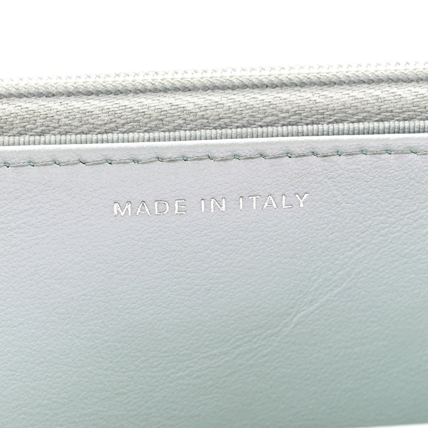 Iridescent Calfskin Quilted Wallet On Chain WOC Light Blue
