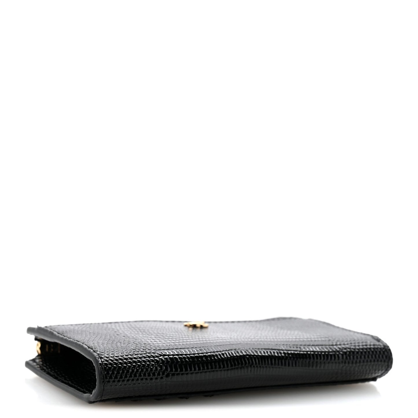 Calfskin Lizard Embossed Zipped Card Holder Black