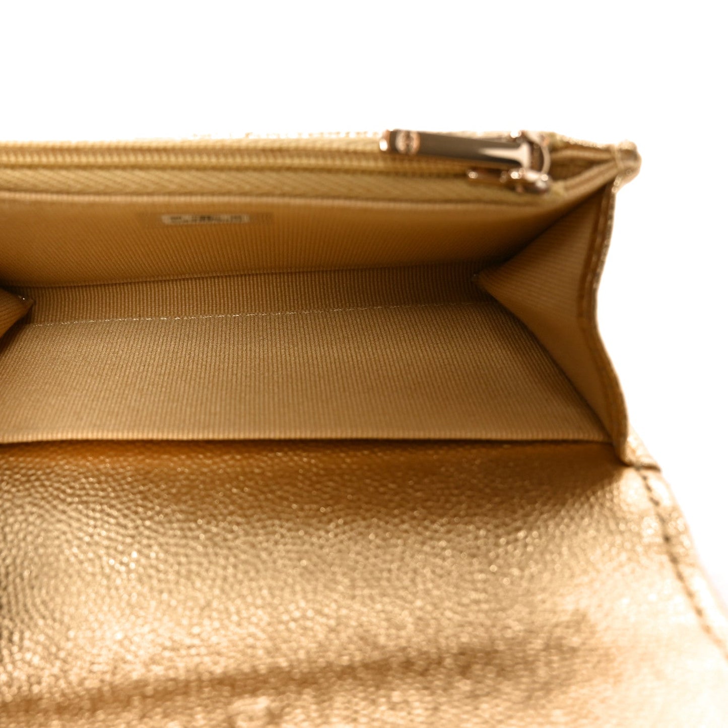 Metallic Caviar Quilted Flap Card Holder Wallet Gold