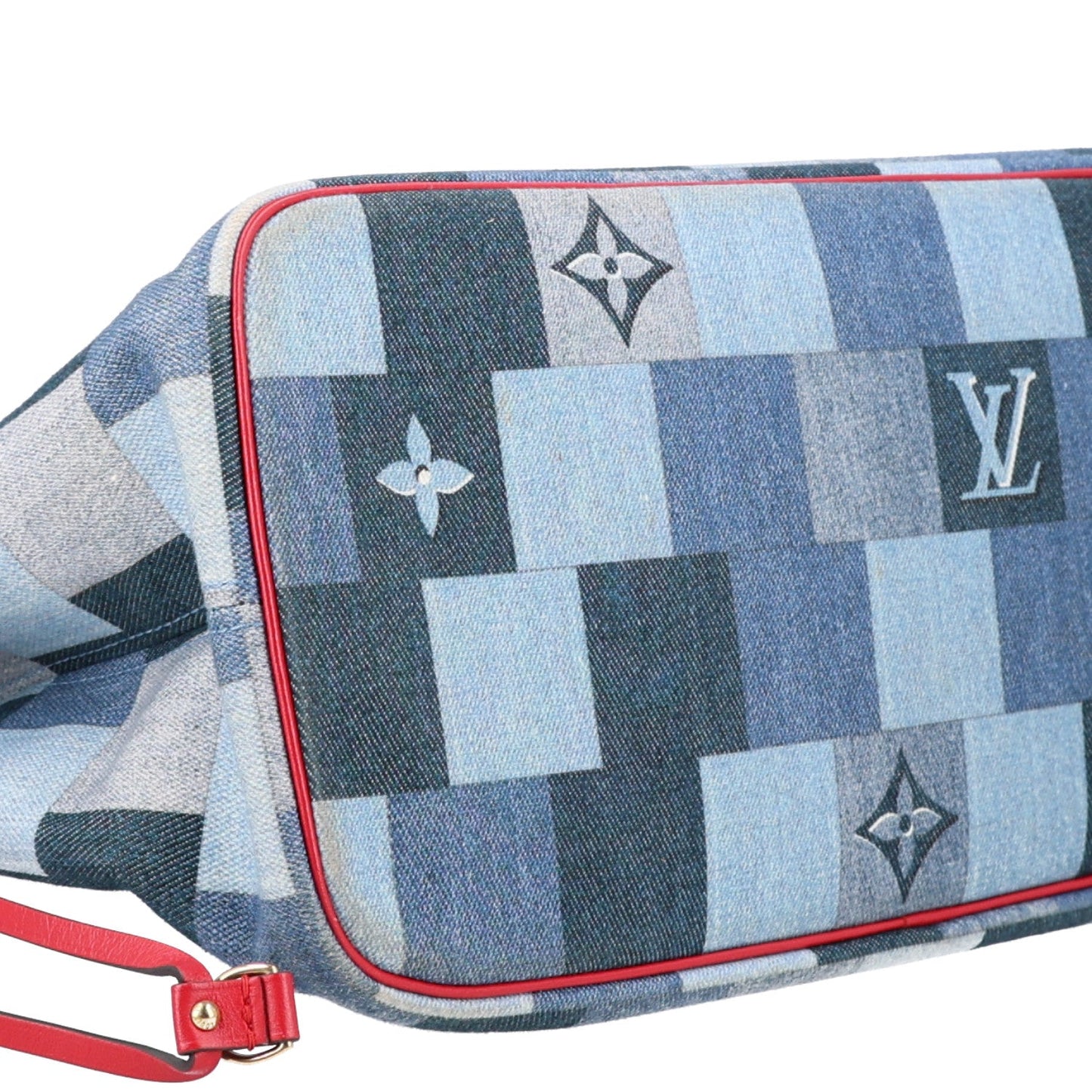 Denim Damier Monogram Patchwork Neverfull Blue Rouge