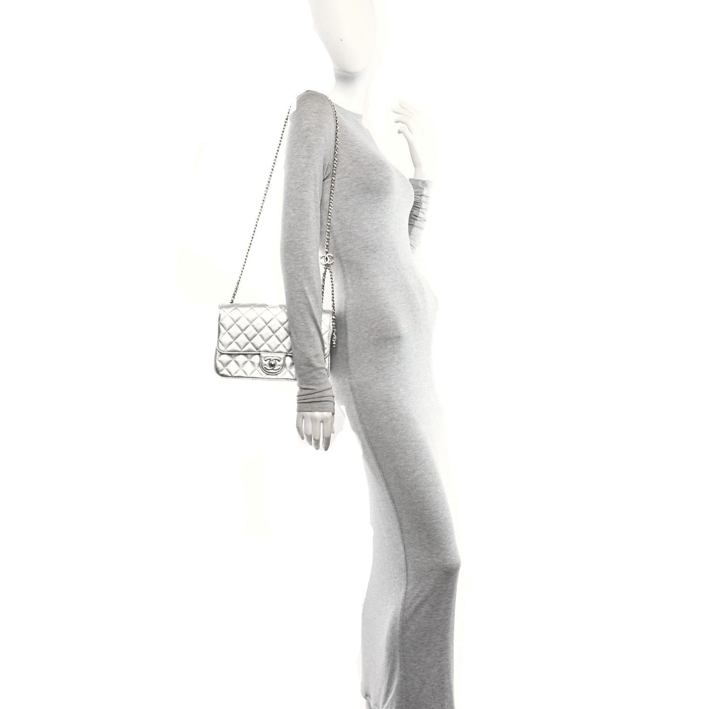 Metallic Caviar Quilted Medium CC Slide Flap Silver