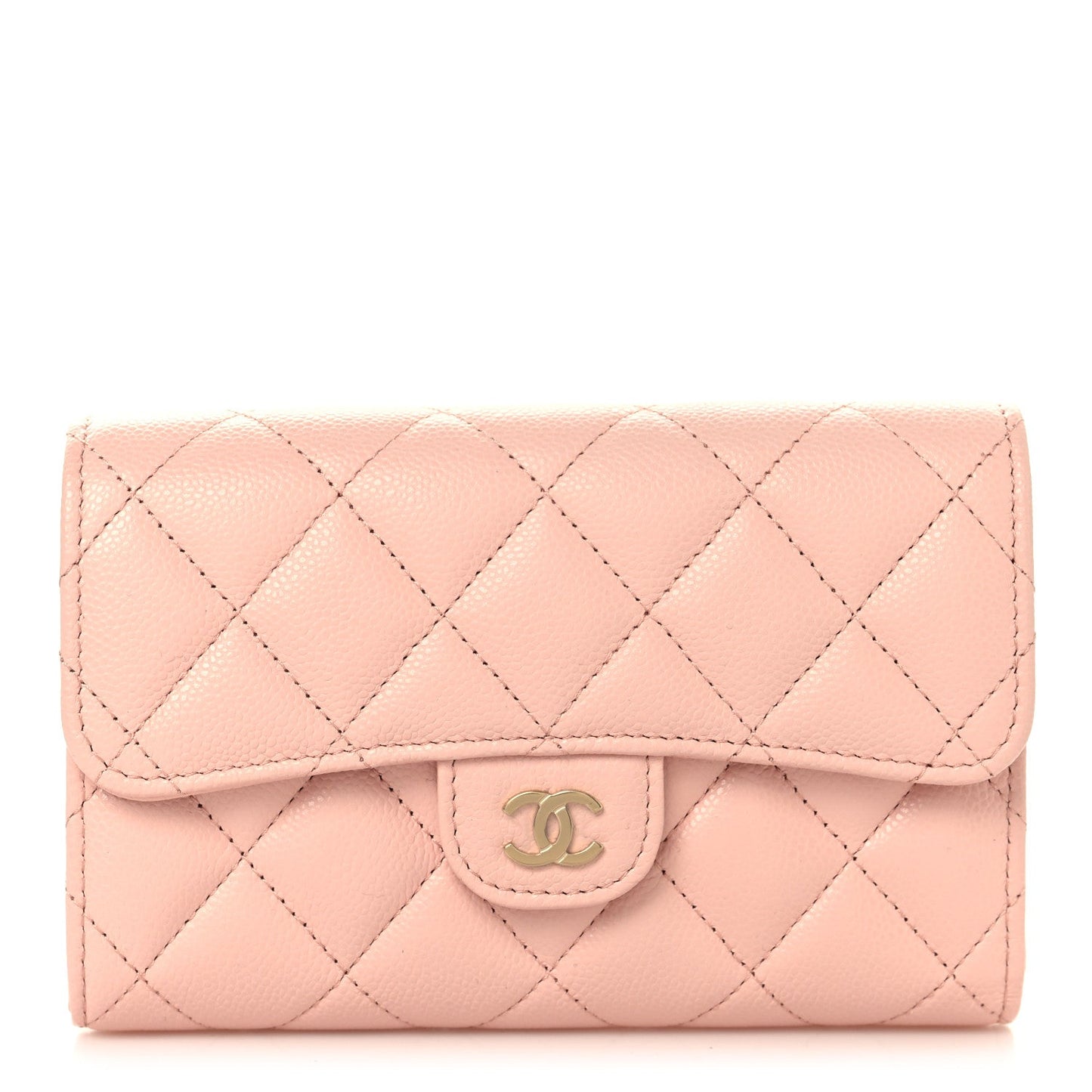 Caviar Quilted Medium Flap Wallet Light Pink