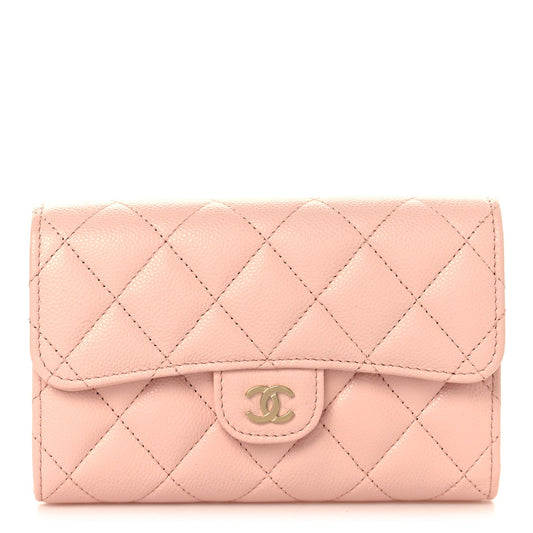 Caviar Quilted Medium Flap Wallet Light Pink