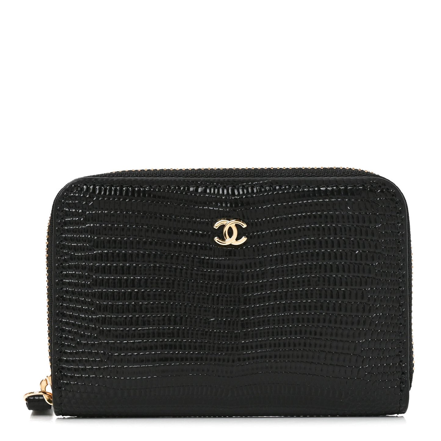 Calfskin Lizard Embossed Crococo Coin Purse Black
