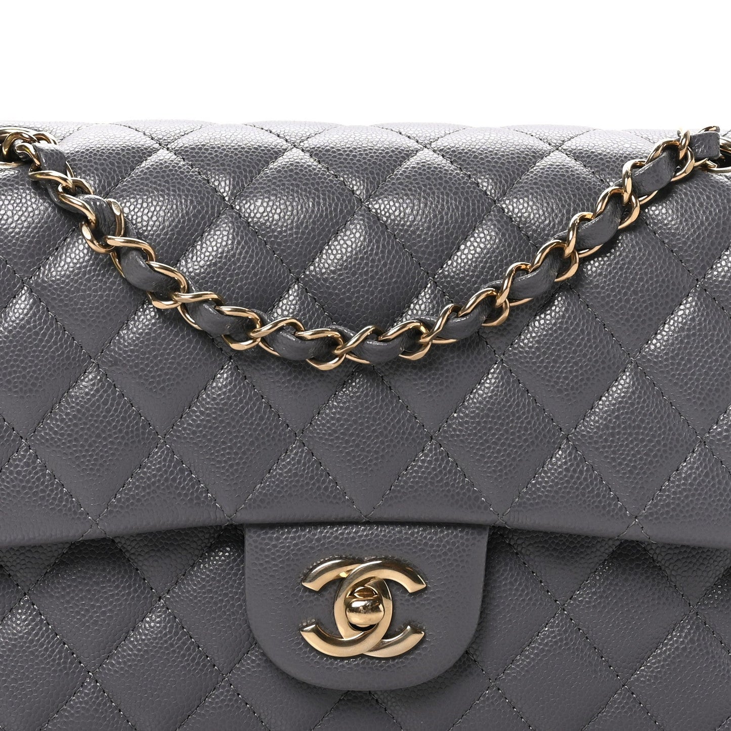 Caviar Quilted Medium Double Flap Dark Grey