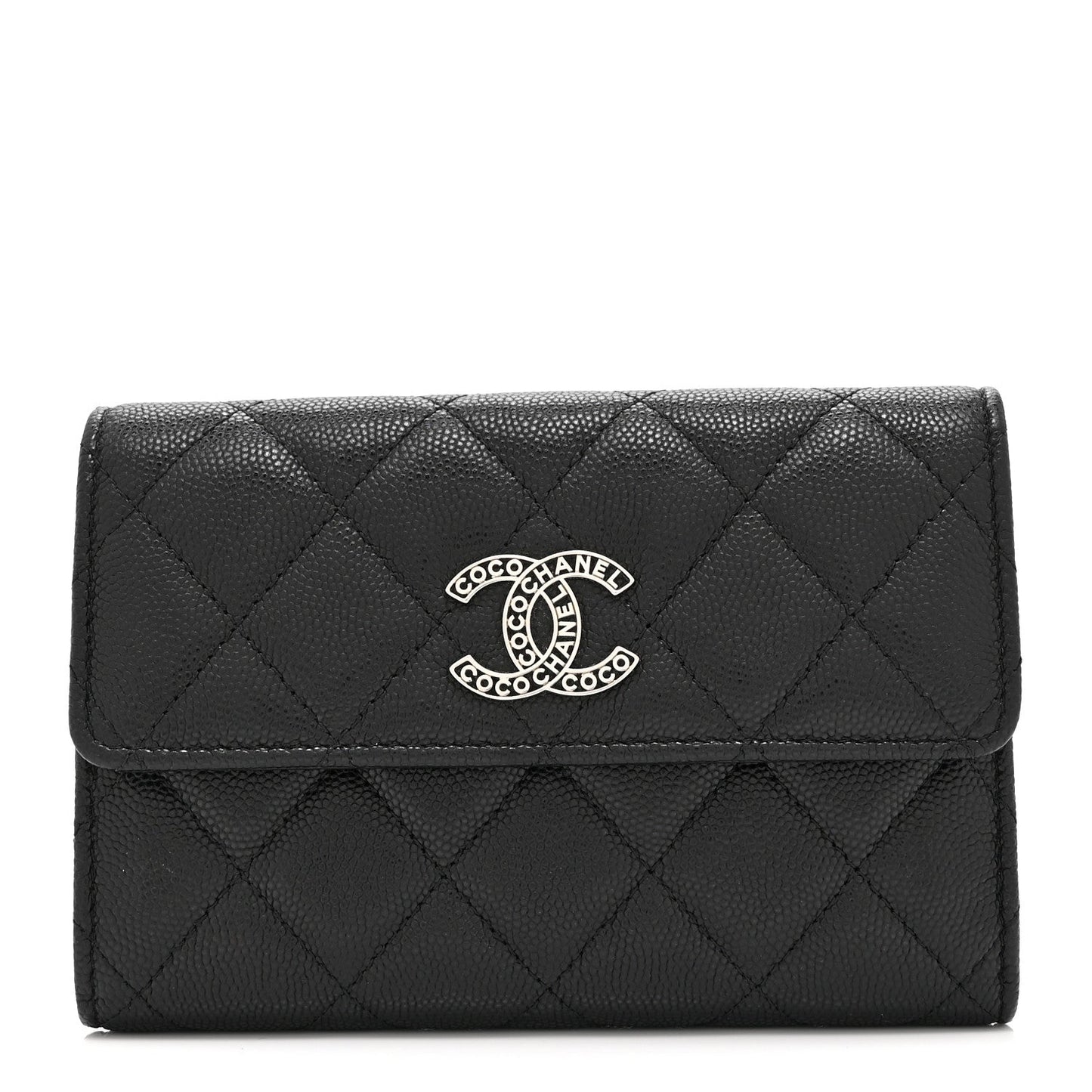 Caviar Quilted Coco Chanel CC Medium Flap Wallet Black