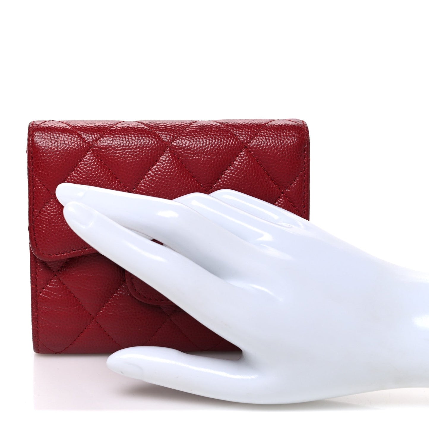 Caviar Quilted Compact Flap Wallet Dark Red