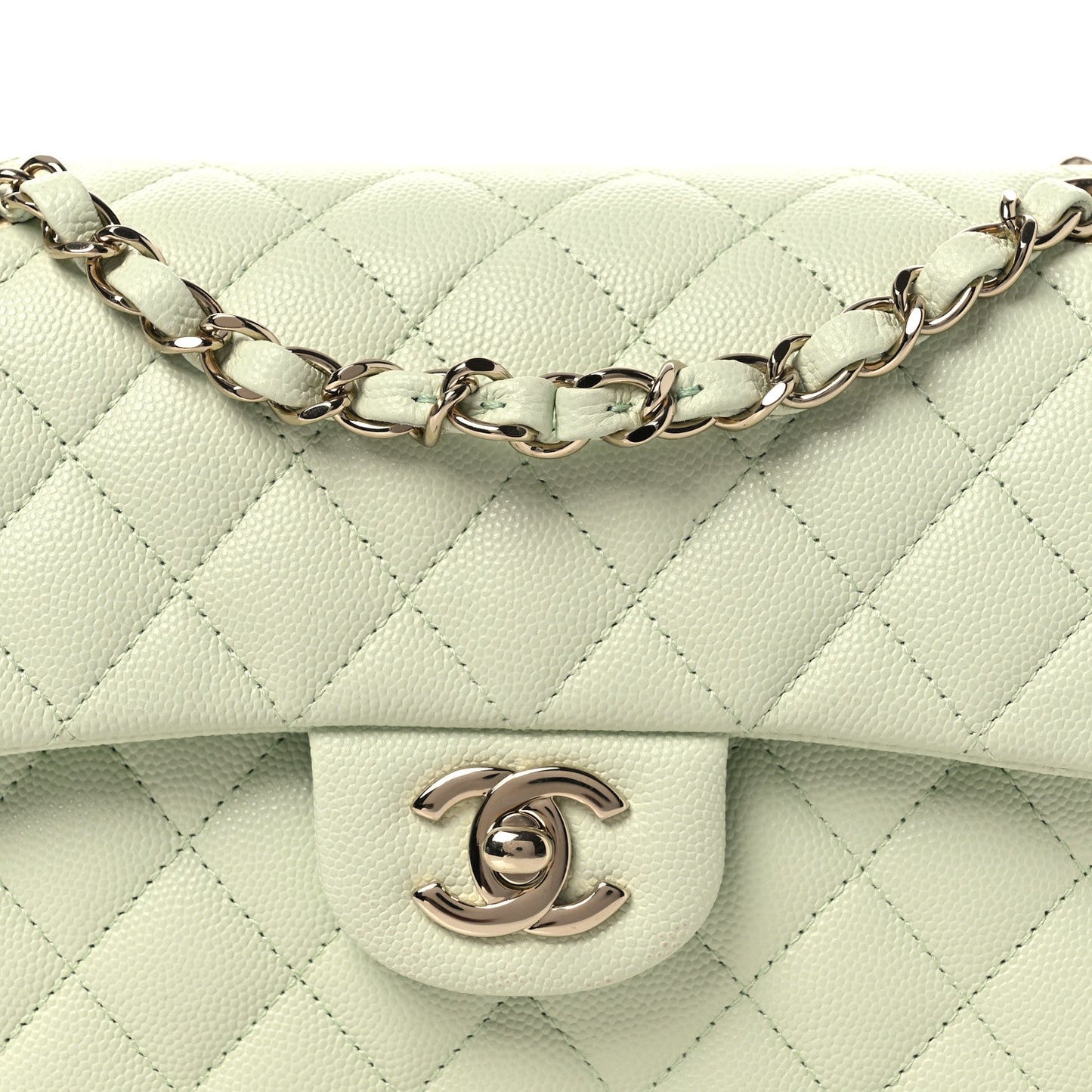 Caviar Quilted Small Double Flap Light Green