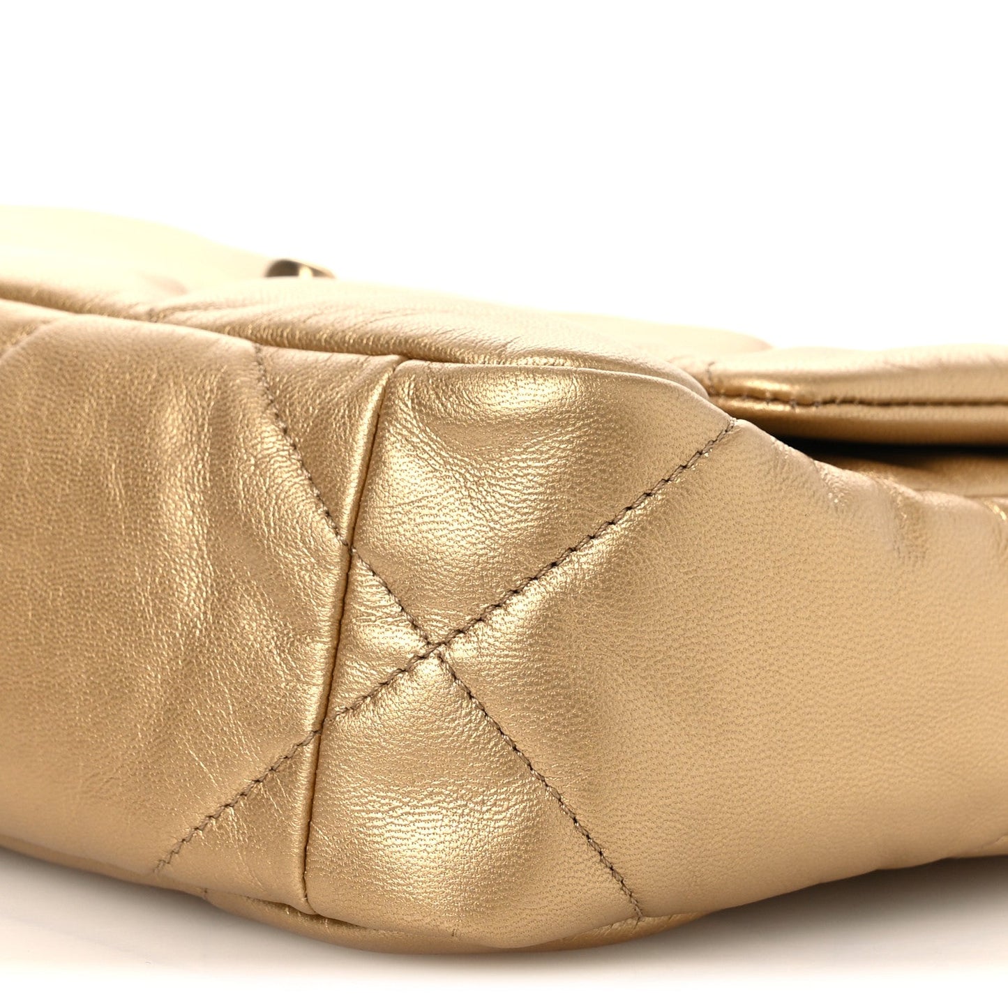 Metallic Goatskin Quilted Medium Chanel 19 Flap Gold