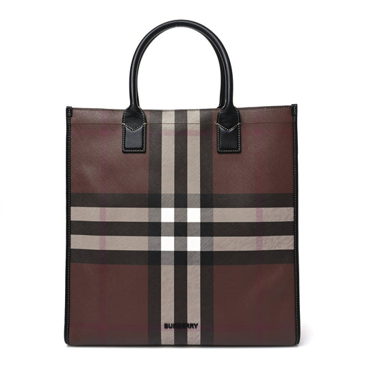 E-Canvas Denny Check Tote Brown