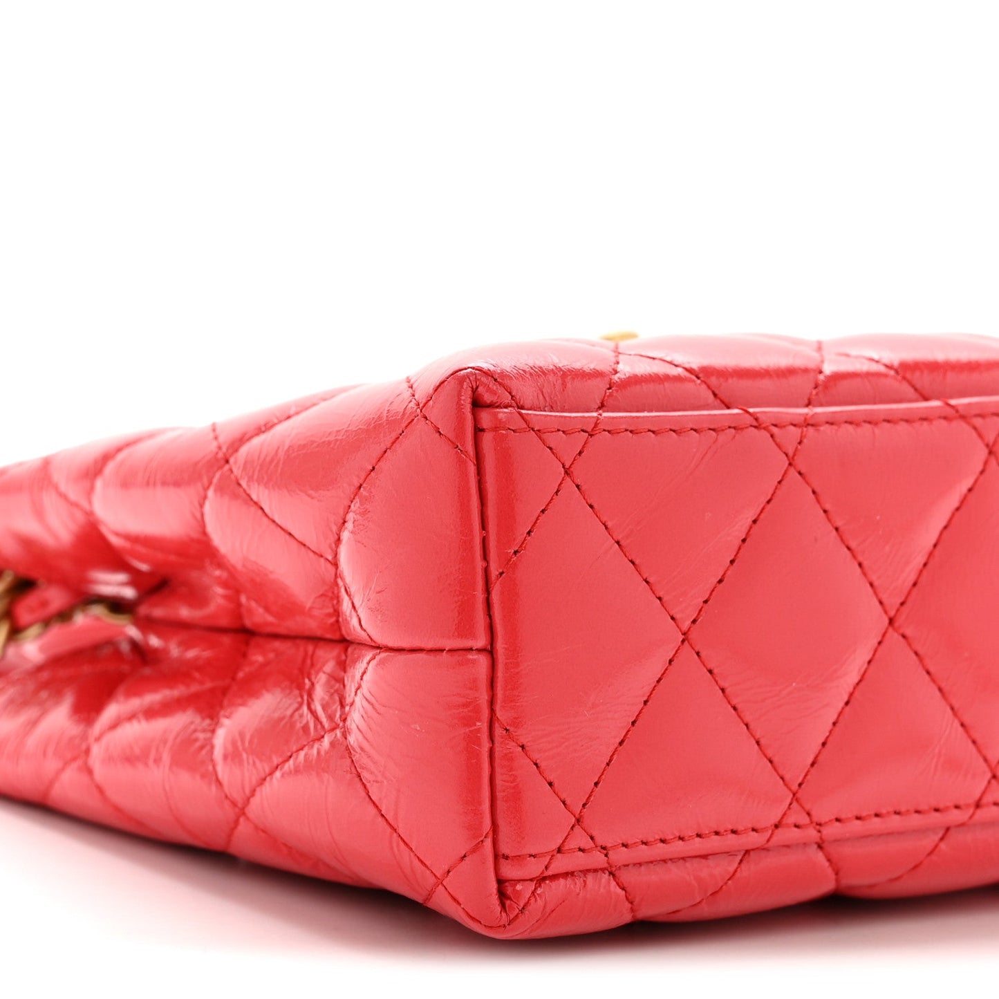 Shiny Aged Calfskin Quilted Nano Kelly Shopper Red