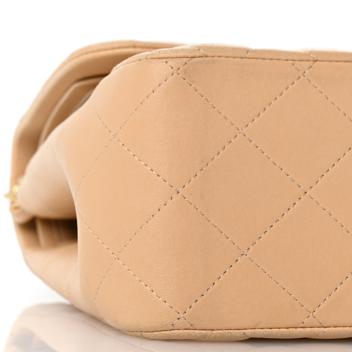 Lambskin Quilted Jumbo Double Flap Light Beige