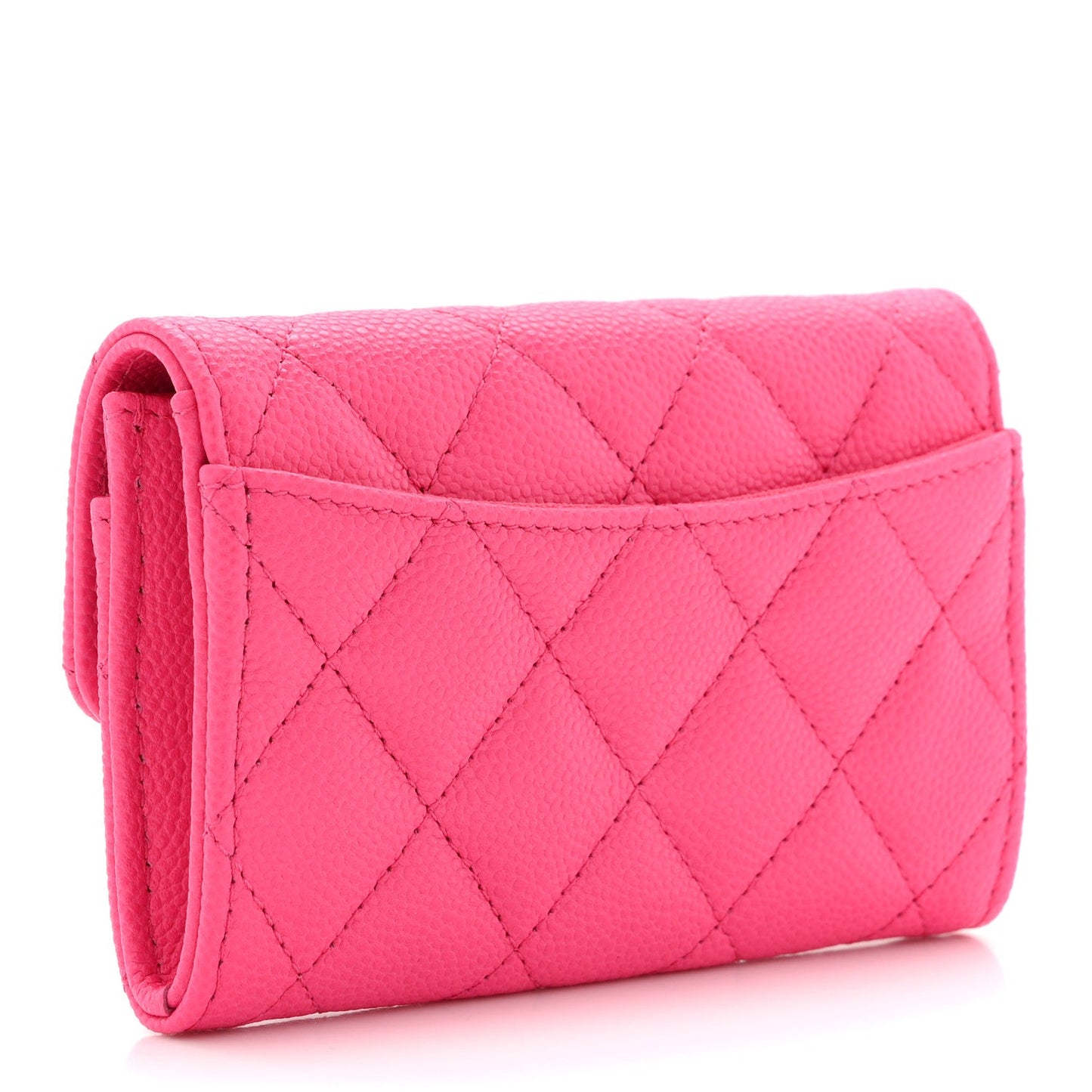 Caviar Quilted Flap Card Holder Wallet Pink