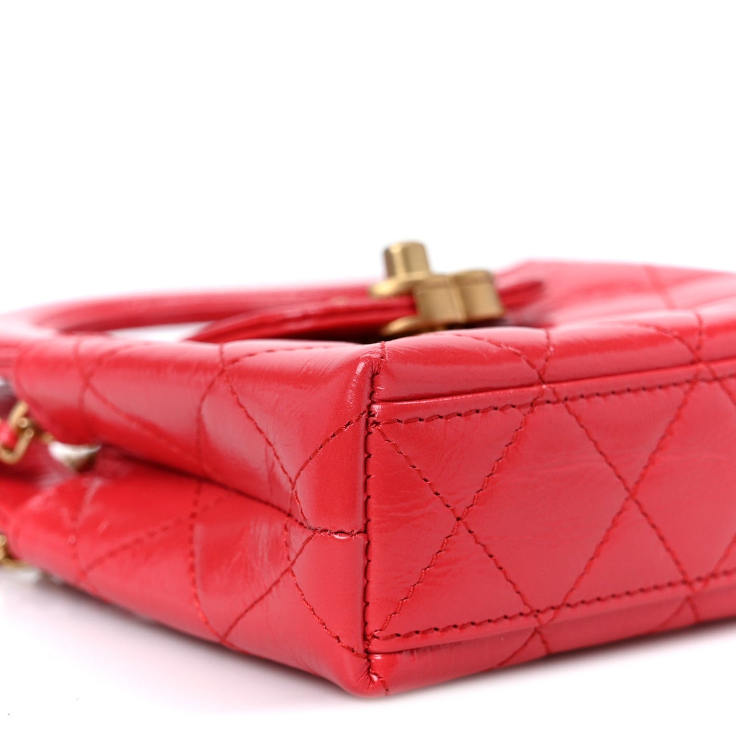 Shiny Aged Calfskin Quilted Mini Nano Kelly Shopper Red