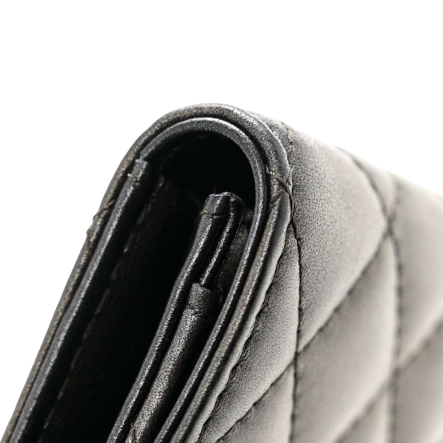 Metallic Calfskin Quilted Reissue Card Holder Wallet Charcoal