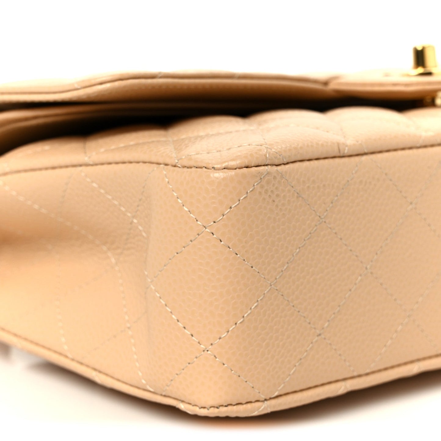 Caviar Quilted Medium Double Flap Beige